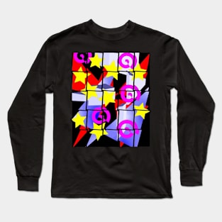 Colorful 80's Abstract Pattern in Blocks Long Sleeve T-Shirt